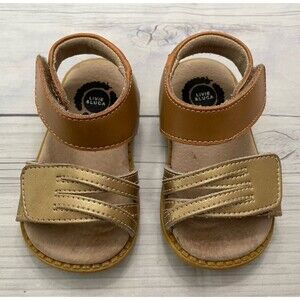 Livie & Luca Little Girl Toddler Leather Sandals Shoes, Gold & Tan, Size 4